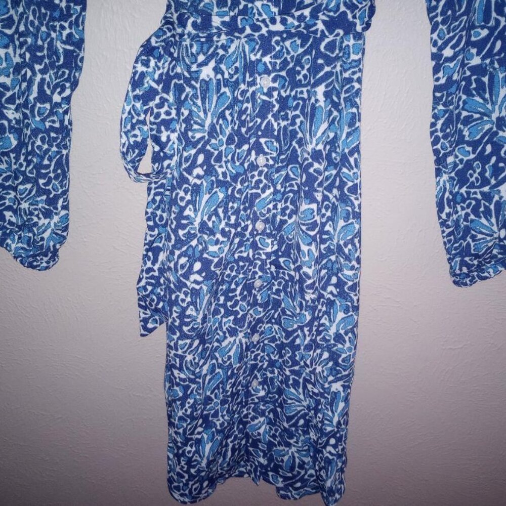 Well Worn Women's Size Small Blue Crepe Tie-Belt Long Sleeves Button Dress NWT - Picture 4 of 5